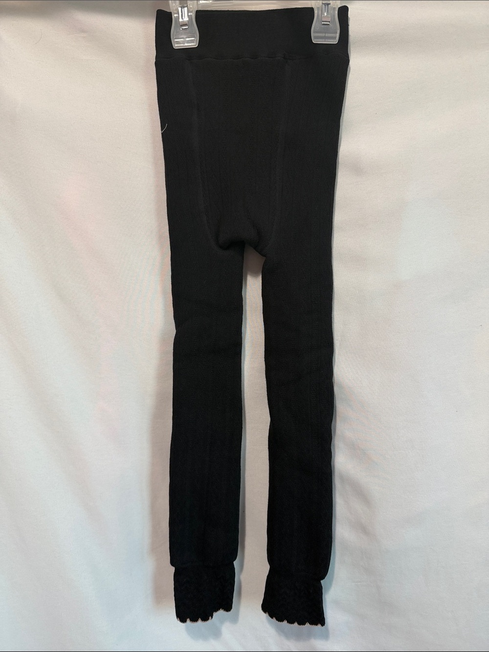Black Ribbed Kids Lined Leggings with Scalloped Ankles